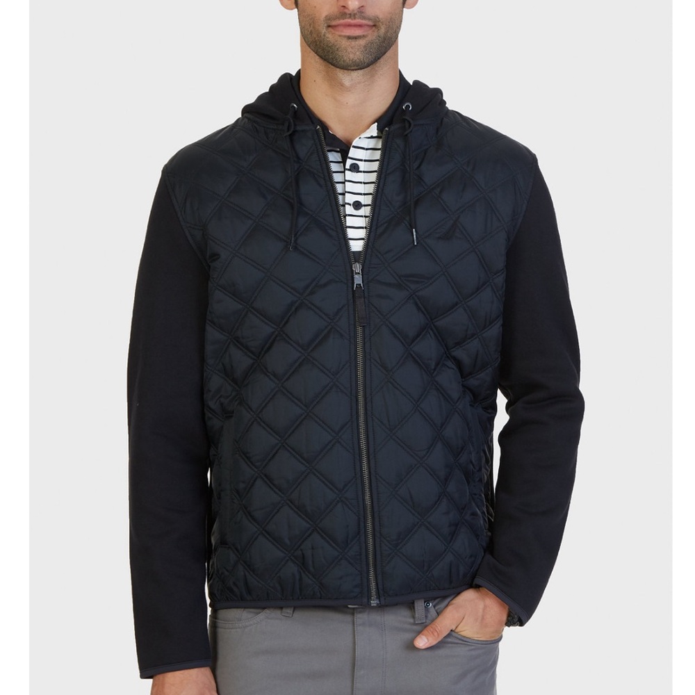 Vintage Nautica Mens Quilted Hoodie Vest Sweatshirt Full Zip Size XL Black